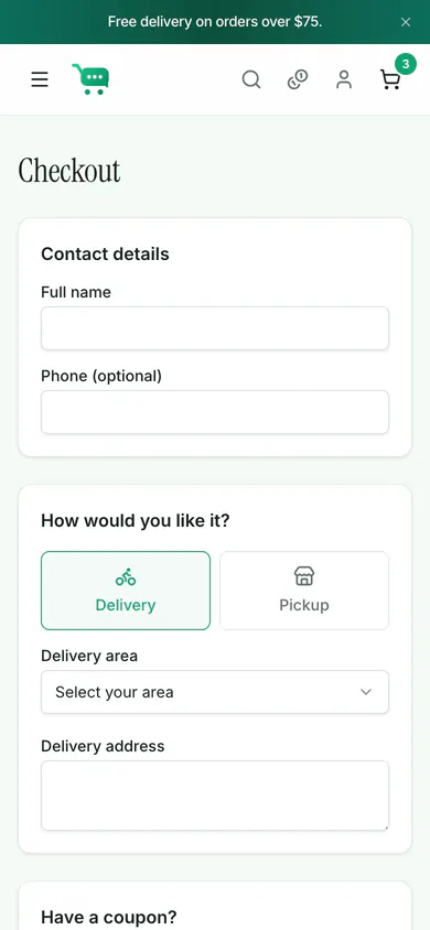 The checkout form on a phone.