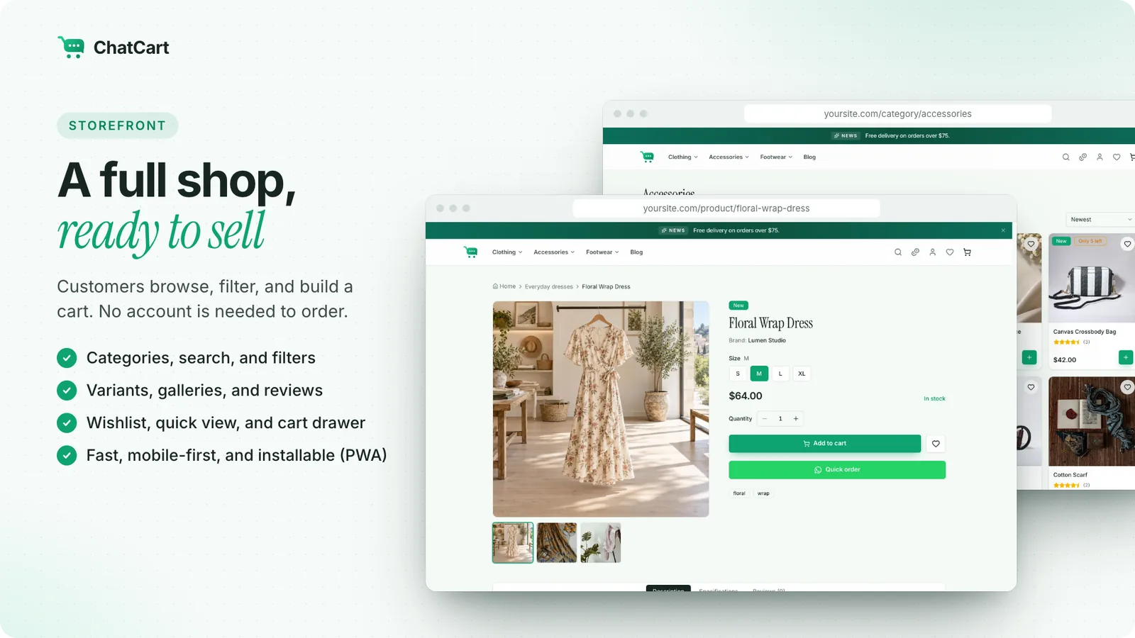 ChatCart storefront home page and product page